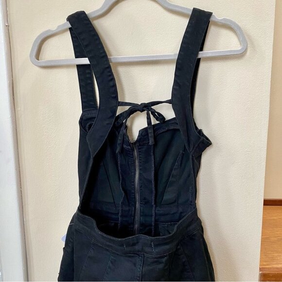 NWT Free People CRVY 2nd Ave One Piece Denim Flare Jumpsuit in Black Panther - Picture 12 of 15